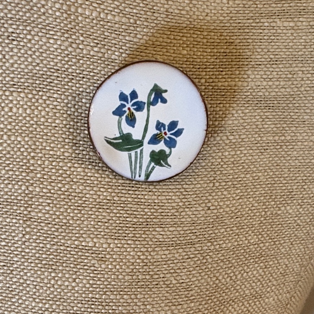 Vintage 1960s Floral Enamel Brooch with Blue Flowers